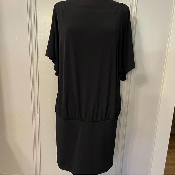 WHITE House Black Market Black Stretch Knit Drop Waist Dress, Size M - Picture 1 of 8